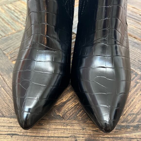 NWOT Catherine Malandrino Black Croc Embossed Pointy Ankle Boots - Picture 5 of 9
